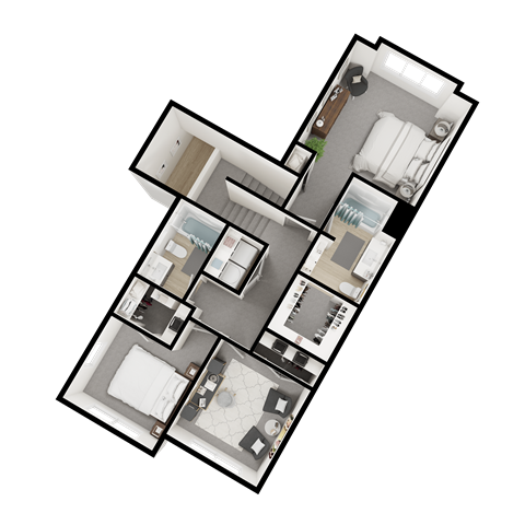 a 3d floor plan of a bedroom apartment